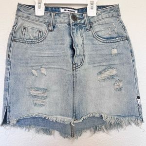 One X Teaspoon distressed denim high waisted mini skirt